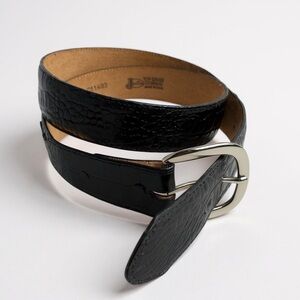 Justin Boots Men’s Black Leather Belt Faux Croc Reptile Print Size 40 Made USA